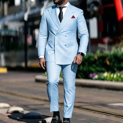 Men Suit Yellow 2 Pieces Double Breasted Solid With Lapel For Wedding Groom Banquet Party Prom Business Work Office Jacket Pants