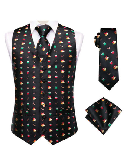 Men's Vest 3-Piece Set Christmas Print for Holiday Parties