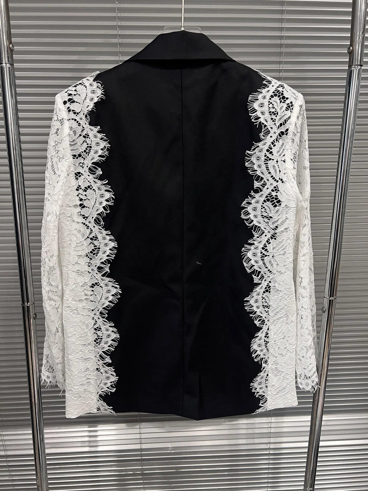 Women Chic Blazer Lace Patchwork Color Block Notched Collar Double Breasted Elegant Trendy Jacker New Spring Autumn HK20168