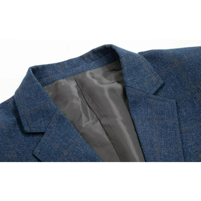 KIDWHXR Spring Autumn Men Suit Coat Fashion Plaid Turn Down Collar Man Blazer Non-ironing Business Casual Mlae Slim Jacket
