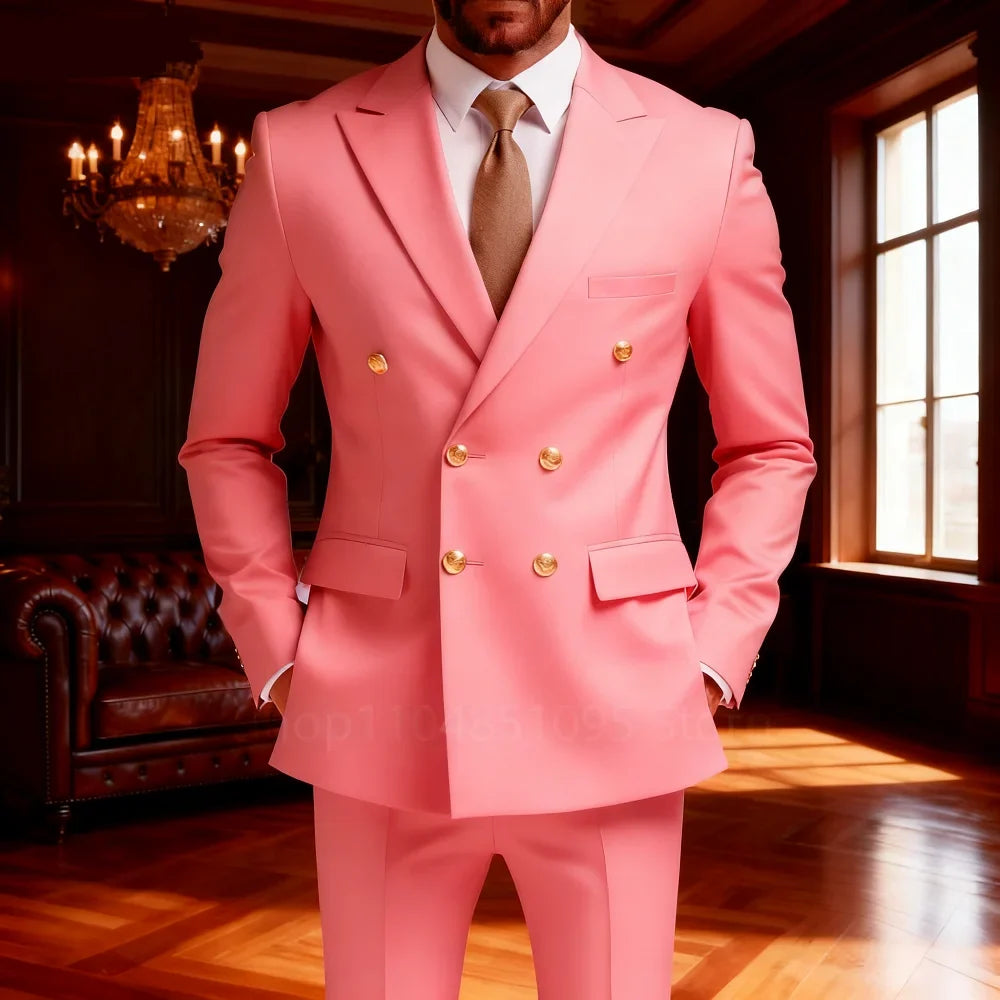 Men's Double Breasted 2-Piece Suit – Casual Straight Fit for Weddings & Business