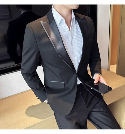 Men's Slim Fit Wedding Suit – Jacket, Vest & Pants | Smart Casual Black Tuxedo for Groom