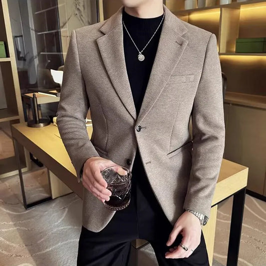 Autumn Winter Thickened Wool Suit Jacket New Luxury Solid Color High Quality Men's Formal Business Slim Fit Social Party Tuxedo