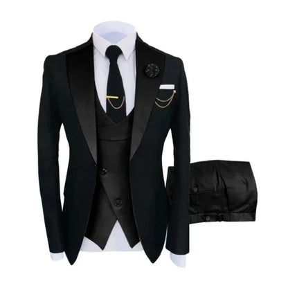 Men Suits 3 Pieces Tailored Best Man Groom Wedding Tuxedo Slim Fit Jacquard Two-color Blazer Jacket  Vest Pants Tuxedo Clothing