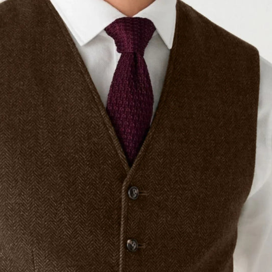 Men's Vest Herringbone Single Button V-Neck Waistcoat for Wedding & Business