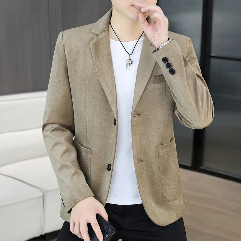Blazer's New Men's Fashion Outdoor Travel Camping Youth Wedding Hosting Campus Slimming Casual Solid Color Korean Version Blazer