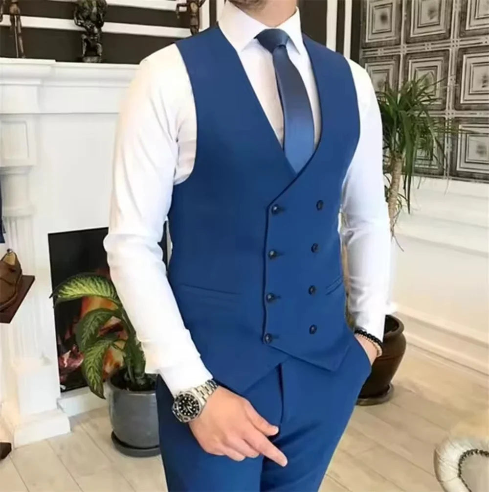 Men's 3-Piece Double Breasted Vest Suit for Wedding and Formal Occasions – Slim Fit
