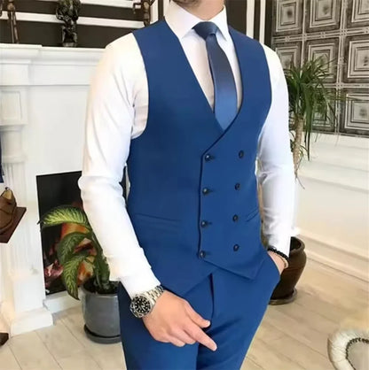 Men's 3-Piece Double Breasted Vest Suit for Wedding and Formal Occasions – Slim Fit