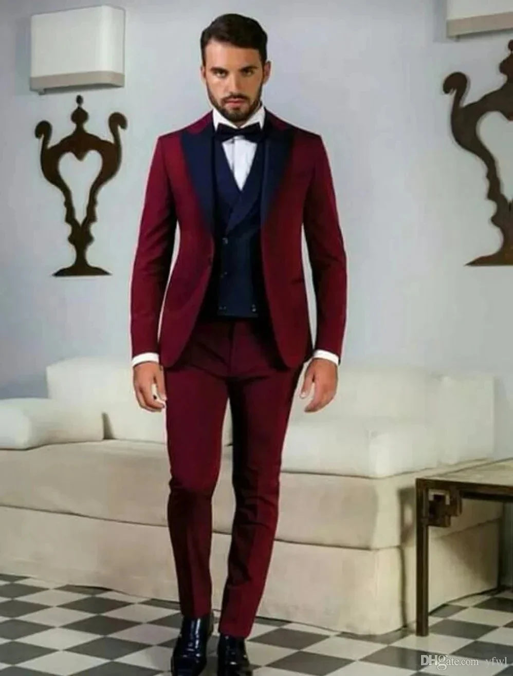 Wedding Tuxedos One Button Blazer Groomsmen Shawl Lapel Men Suits Slim fit Groom Wedding/Prom Man Blazer Jacket+Pants +Vest