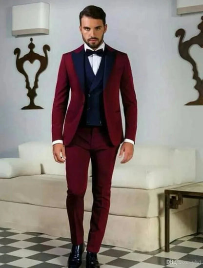 Wedding Tuxedos One Button Blazer Groomsmen Shawl Lapel Men Suits Slim fit Groom Wedding/Prom Man Blazer Jacket+Pants +Vest