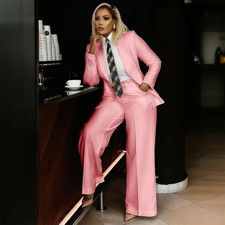 White Women's Suits Modern Formal Fashion Single-breasted Peak Lapel Two Pieces (Jacket+Pants) Office Lady Simple Set