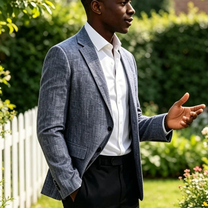 Men's Linen Blazer Slim Fit Notched Lapel 2-Button Sport Coat for Wedding, Business & Daily Wear