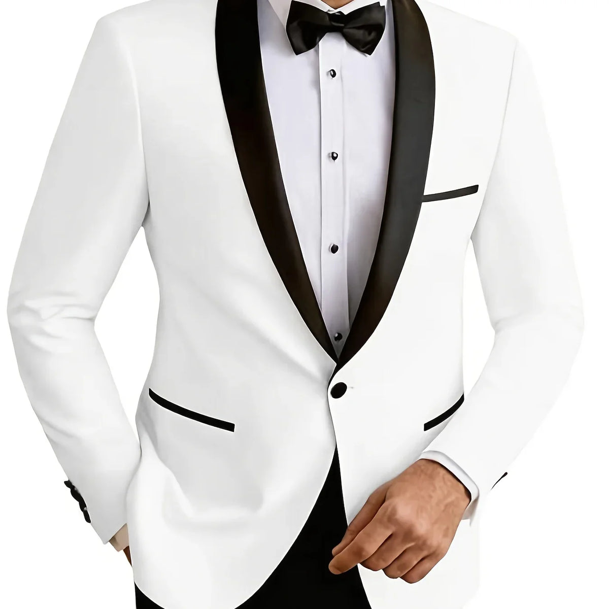 Men'S Elegant Contrasting Suit - White & Black Notch Lapel Single