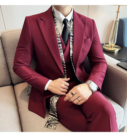 Double Collar Suit Set 3 Pieces Business Formal Casual Suits Vest Trousers Office Work Party Prom Wedding Groomsmen Clothing