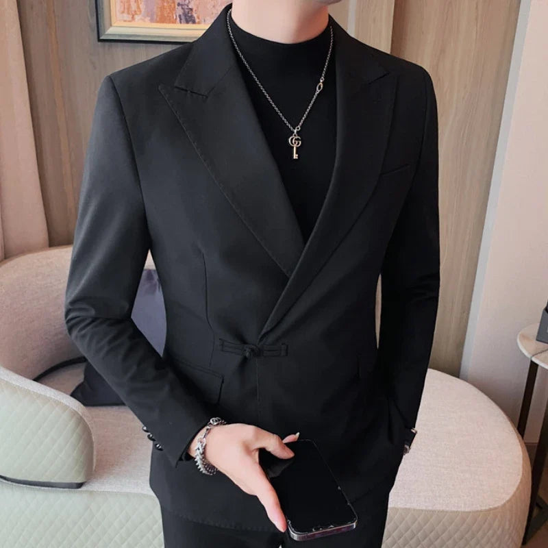 2025 Autumn Chinese Style Suit Jackets Men Lapel Casual Business Blazer Wedding Groom Party Dress Coat Social Banquet Blazers