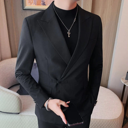 2025 Autumn Chinese Style Suit Jackets Men Lapel Casual Business Blazer Wedding Groom Party Dress Coat Social Banquet Blazers