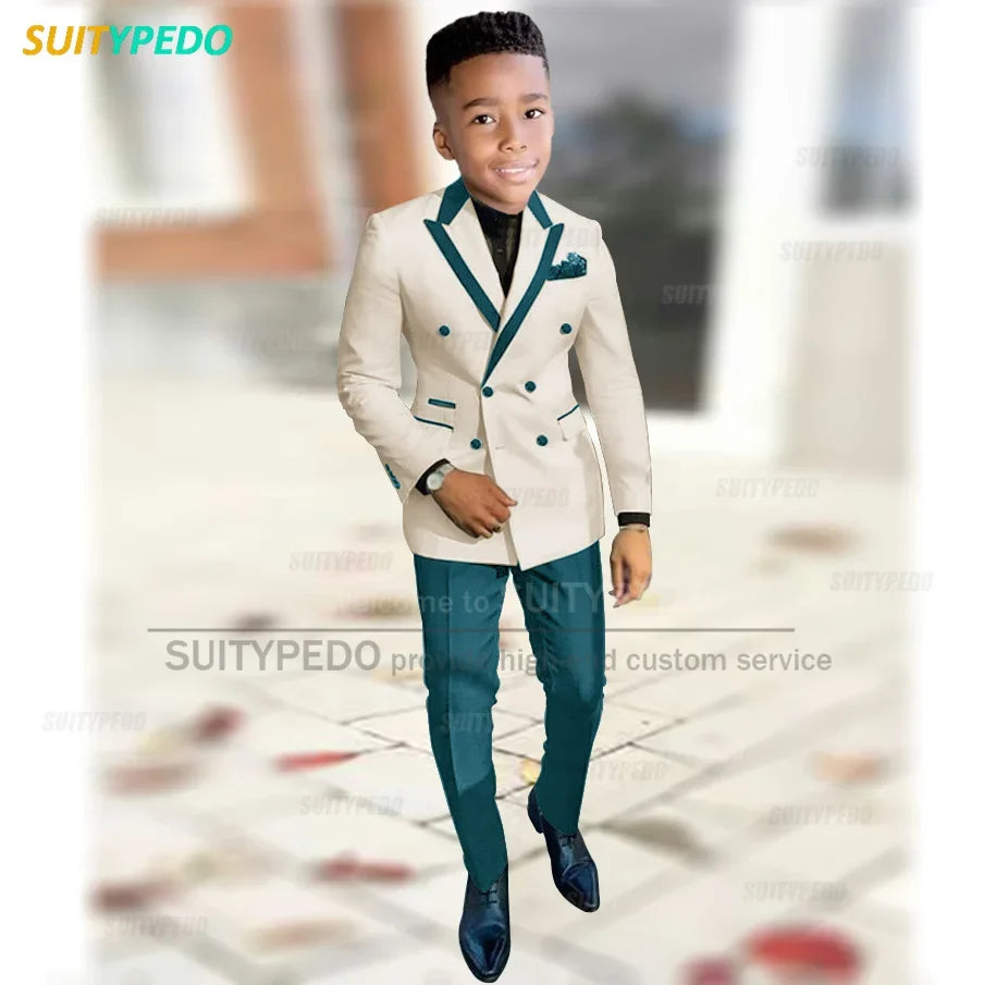 Fashion Suit For Boys Evening Dinner Tailor-made High Quality Outfits Fashion Children Double Breasted Blazer Pants Two Pieces