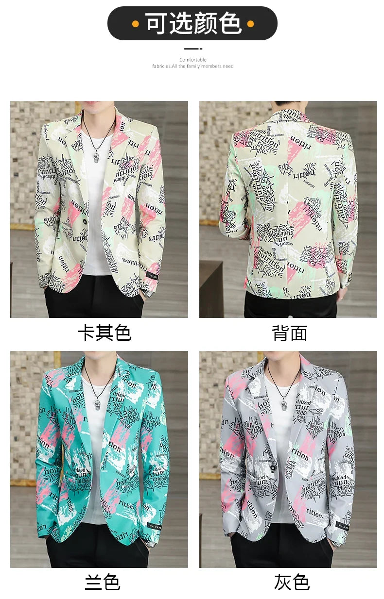 2022 New Fashion Print Suit Jacket Men's Slim Fit Casual Blazers Streetwear Social Club Prom Formal Party Suit Coats Hommes