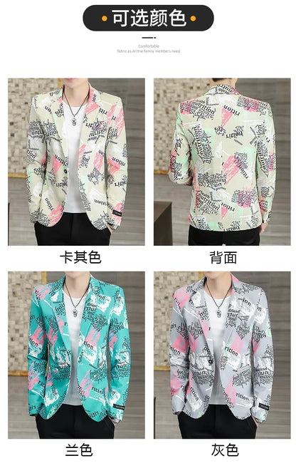 2022 New Fashion Print Suit Jacket Men's Slim Fit Casual Blazers Streetwear Social Club Prom Formal Party Suit Coats Hommes