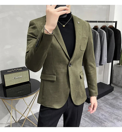 Men's Velvet Slim Fit Blazer Smart Casual Wedding Suit Jacket