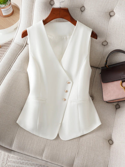Whitevneck Short Vest for Women Spring & Fall Single-Breasted Slim Workplace Elegant Fashionable Top