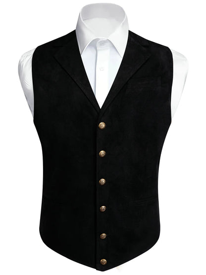 Men's Faux Suede Waistcoat – Single Breasted Slim Fit Formal Vest for Weddings & Business