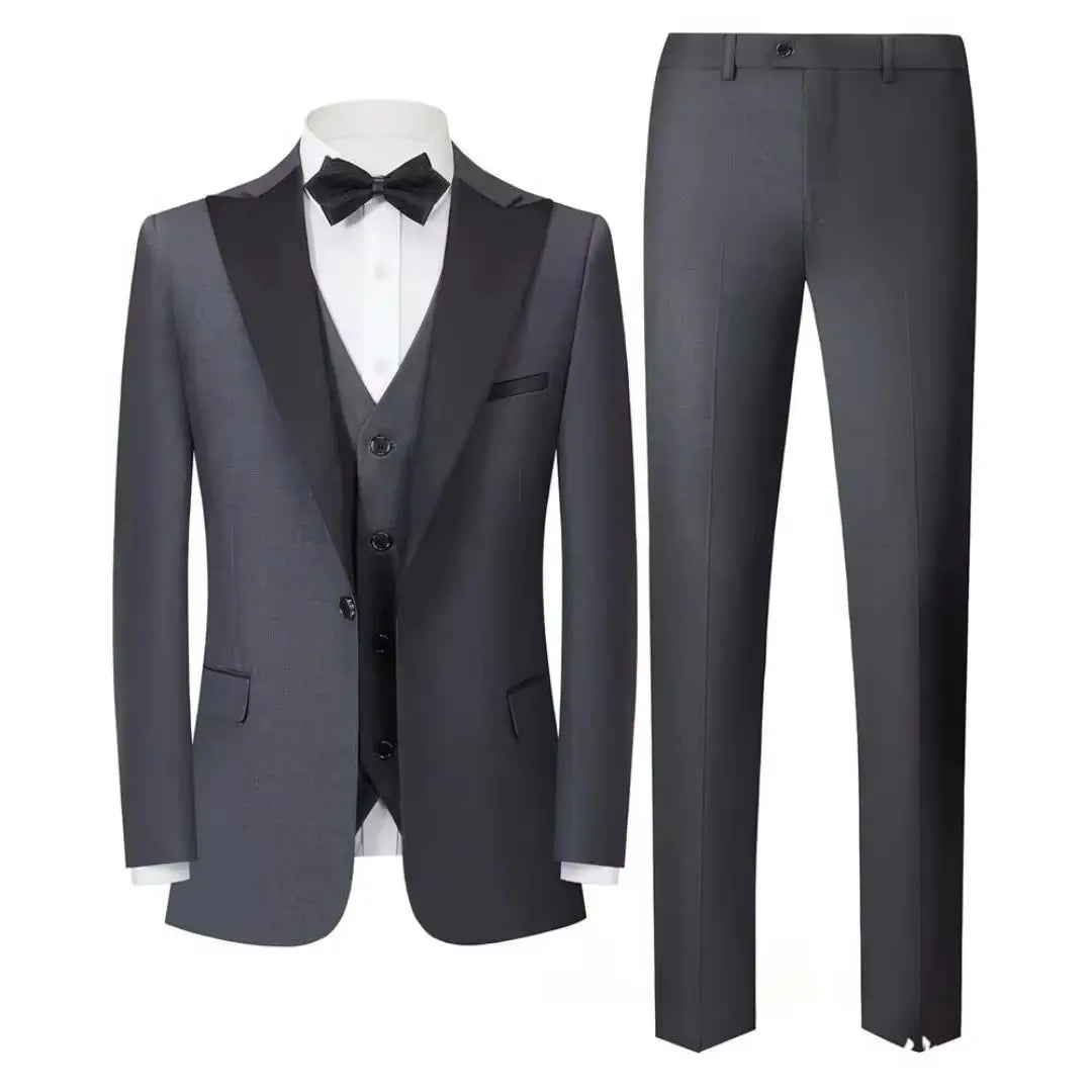 Men's 3 Piece Tuxedo Suit Set Solid Color Peaked Lapel Blazer Jacket with Vest And Pants for Dinner Prom Wedding Formal Wear