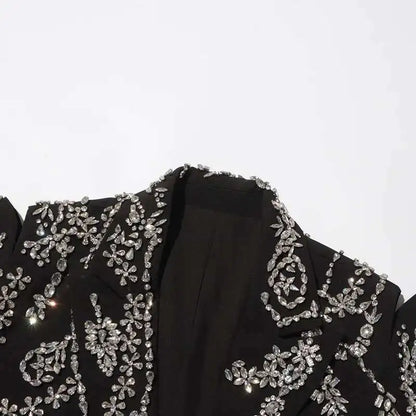 Sexy Stylish Coats 2025 Spring Autumn New Women Diamonds Nail Bead Heavy Waist Exposed High Sense Long Sleeve Blazer HK3760