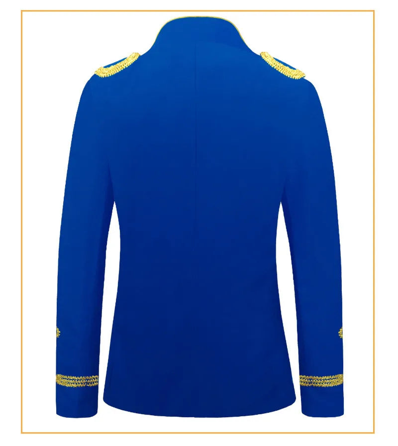 Men's European Style Stand Collar Zipper Blazer Golden Rope Detail Cosplay Middle Ages Tuxedo for Stage Performances And Parties