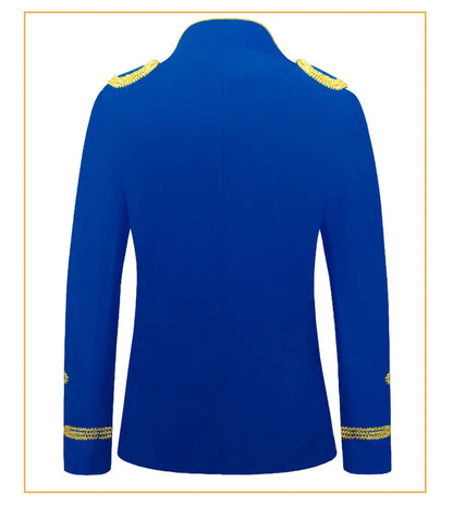 Men's European Style Stand Collar Zipper Blazer Golden Rope Detail Cosplay Middle Ages Tuxedo for Stage Performances And Parties