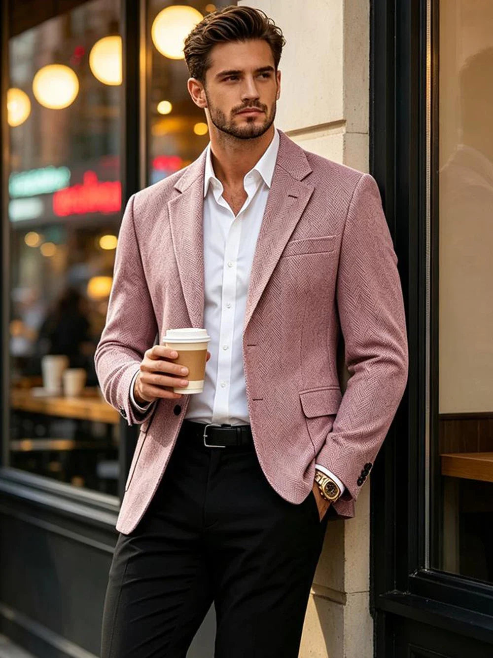 British Men's Blazer Vintage Herringbone Tweed Slim Fit Suit Jacket Wool Blend Formal Business Casual Sport Coat Wedding Office