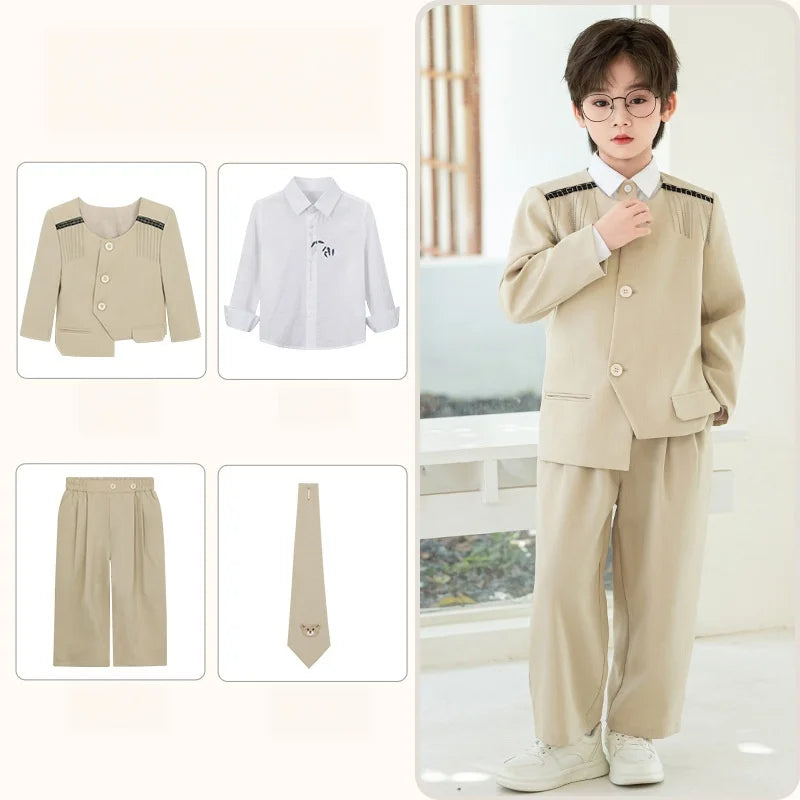 Children's New Chinese Style Clothing Set Fower Boys Baby's First Birthday Party Dress Kids Host Catwalk Performance Costume
