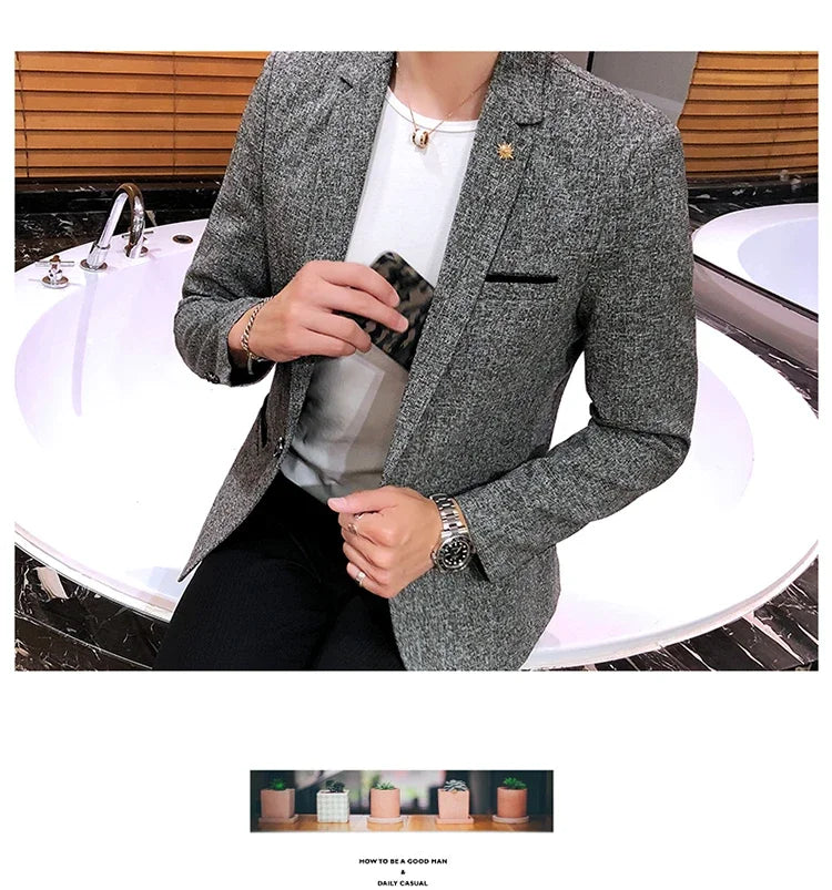 Solid Color Men's Fashion Casual Outdoor Gentleman Business Wedding Trend Slim-fit Formal Dress British Style Wedding Blazer