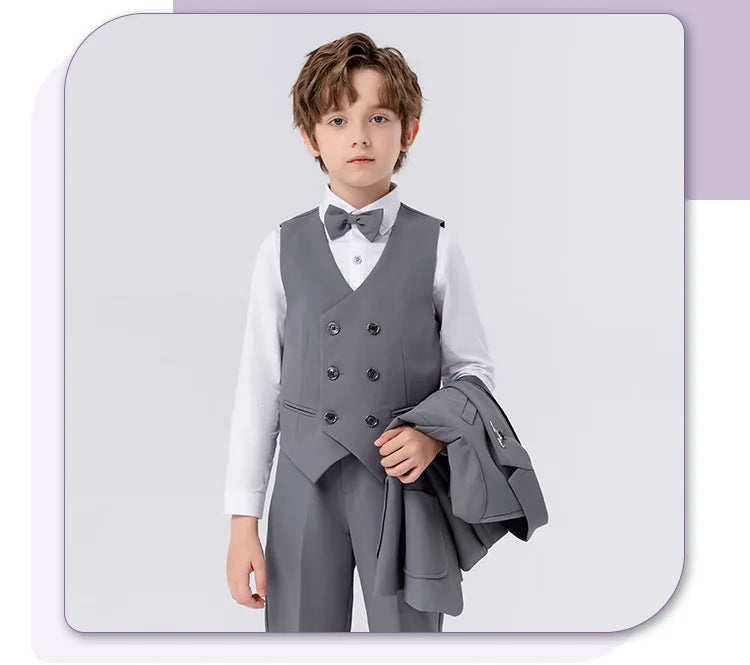 Gentleman Kids Slim 4Pieces/Set Jacket Vest Pants Bowtie Party Dress Children Ceremony Photograph Suit Boys Performance Costume