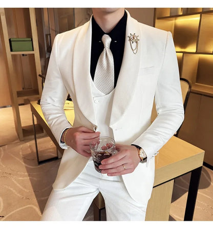 Men's Slim Fit 3-Piece Suit for Weddings, Parties & Formal Occasions – White, Red, Black