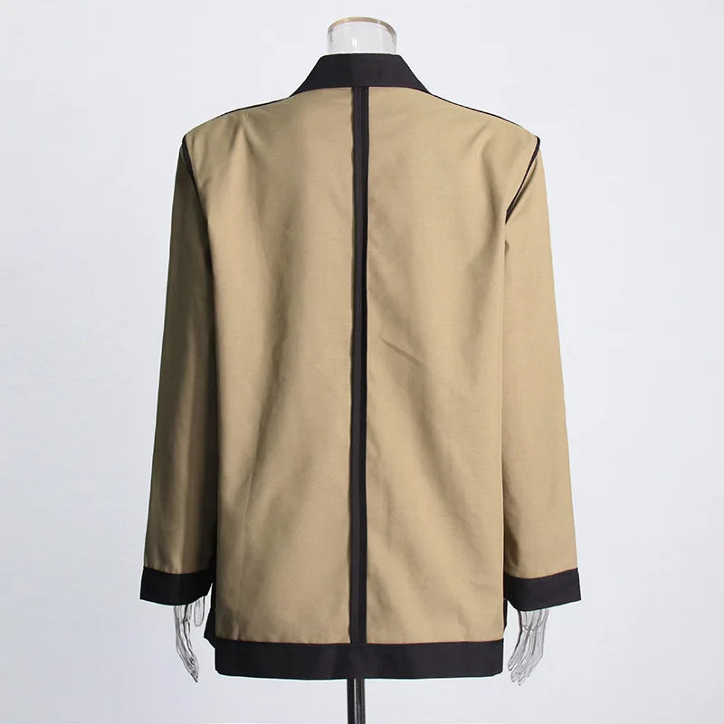 Women Blazer Elegant Contrast Color Deconstructed Trendy Multi-pocket Safari Style Patchwork Design Niche Suit-Coat HK25482