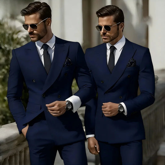 Men's Double Breasted Suit Set – Straight Fit Casual Business Formal Wear