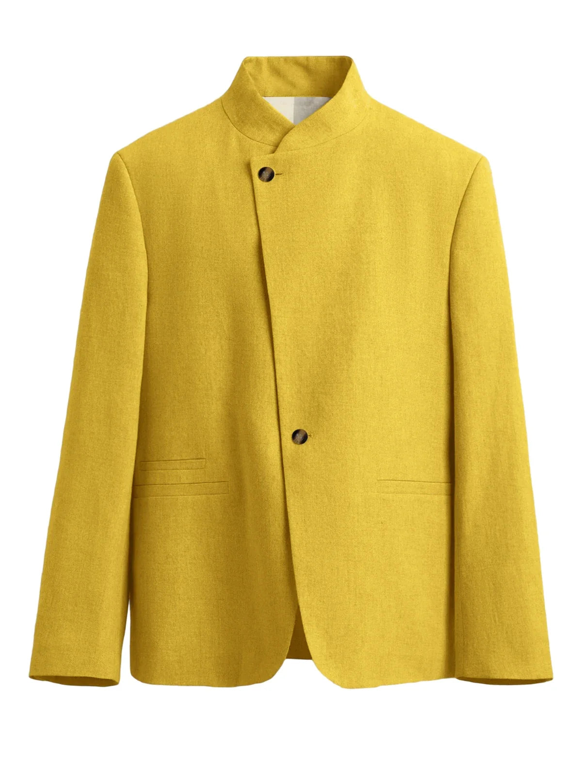  Mandarin Collar Men‘s Blazer Linen Blend Chinese Stand Collar Men Jacket Asymmetric Button Breathable Men Coat Wedding Party