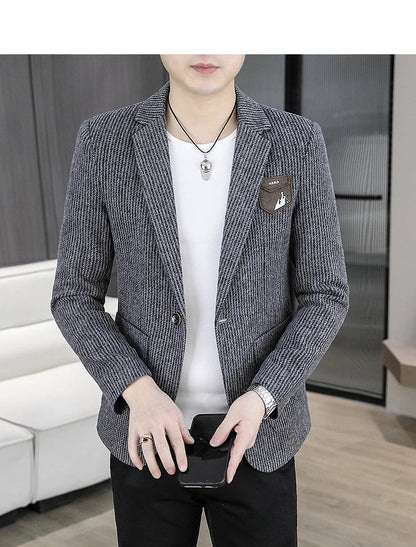 2025 Autumn Men's Casual Suit Jacket Fashion Slim Fit Striped Blazers Streetwear Social Business Versatile Formal Dress Coats