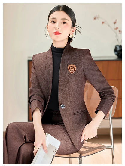 Fashionable professional women's two-piece trousers + suit jacket, slim and elegant. 2025 autumn winter new styles