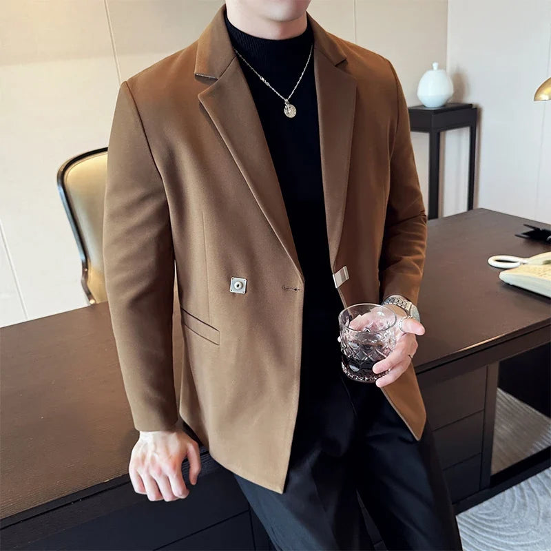 2024 Autumn Winter Men Blazers British Style Woolen Suit Jacket for Men's Business Casual Blazers Wedding Froom Dress Caots