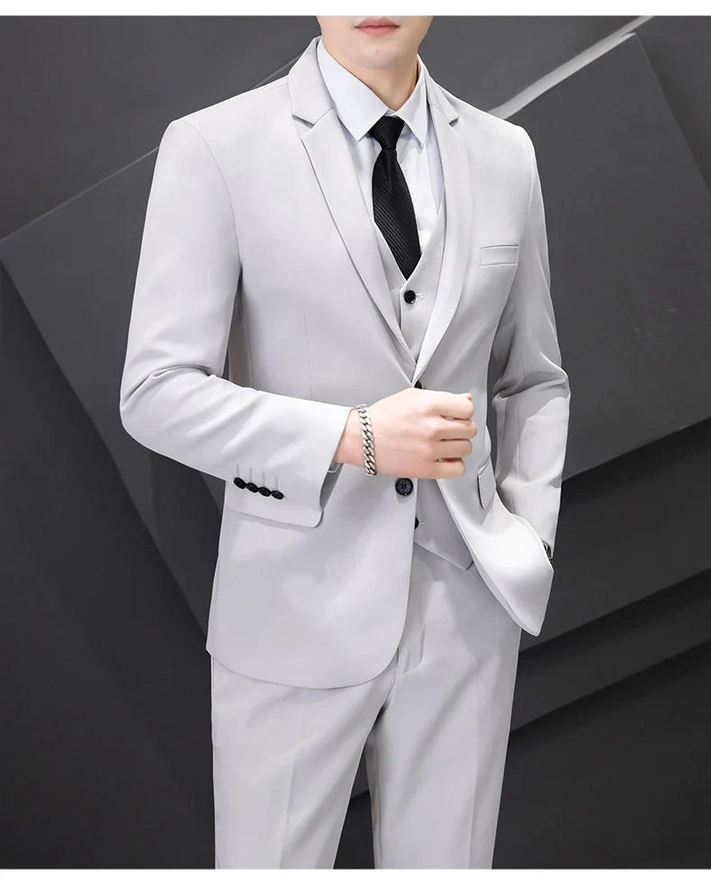 Men's Three-Piece Suit Set Fashion Business Career Waistcoat Trousers Wedding Dress Groom Best Man Decoration Body