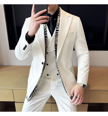 Scarf With Design Double Collar Suit Men's Business Casual Groom Wedding Slim Fit Suit Tuxedo 3-piece Set (Jacket+Vest+Pant)