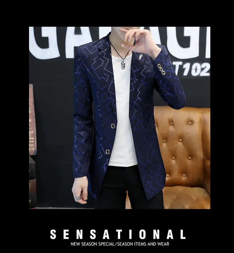 Blazer Fashionable Outdoor Travel Youthful Wedding Versatile Host Gentleman Slim-fit Casual Mid-length Stripes Men's Blazer