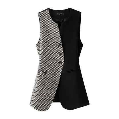 Color Block Vest Women's Jacket Female Tank Top 2026 New Spring Autumn Versatile Blazer Sleeveless Waistcoat Jacket Outerwear