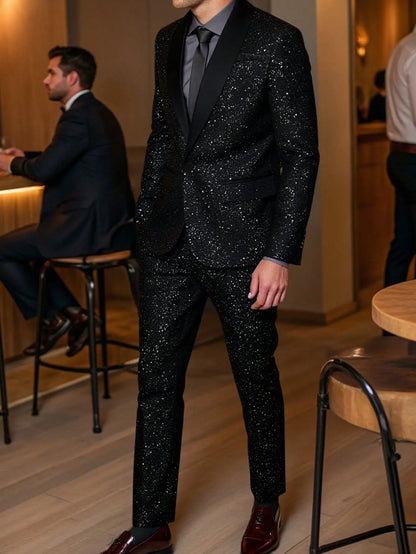 High-quality Fashionable Banquet Party Men's Clothing - European-style Shiny Banquet Stylish Men's Suit Sets