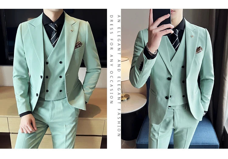 (Blazer+ Vest + Trousers) 2023 Latest Design Double Breasted Vest Men's Suit High Quality Business Simple Casual Dress Wedding