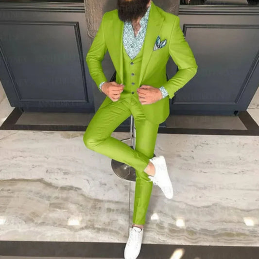 Latest Turquoise Wedding Men Suit Set Slim Fit Prom Groom Dress Tuxedo Orange Blazer Best Man Jacket Vest Pants 3 Pieces
