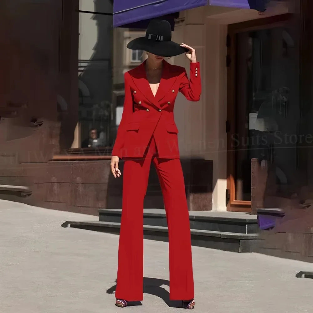 2 Piece Women Suits Purple Pant Sets Double Breasted Peak Lapel Tuxedo Prom Party Fashion Daily Casual Office Long Sleeve