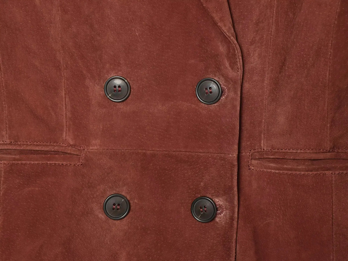 Vintage Women's Suede Texture Slim Blazer 2026 Autumn Double Breasted Lapel Suit Jacket Female Elegant Office Coat Outerwear
